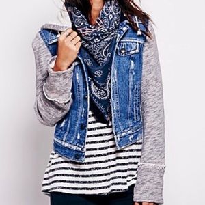 Free people denim jacket with detachable hood!